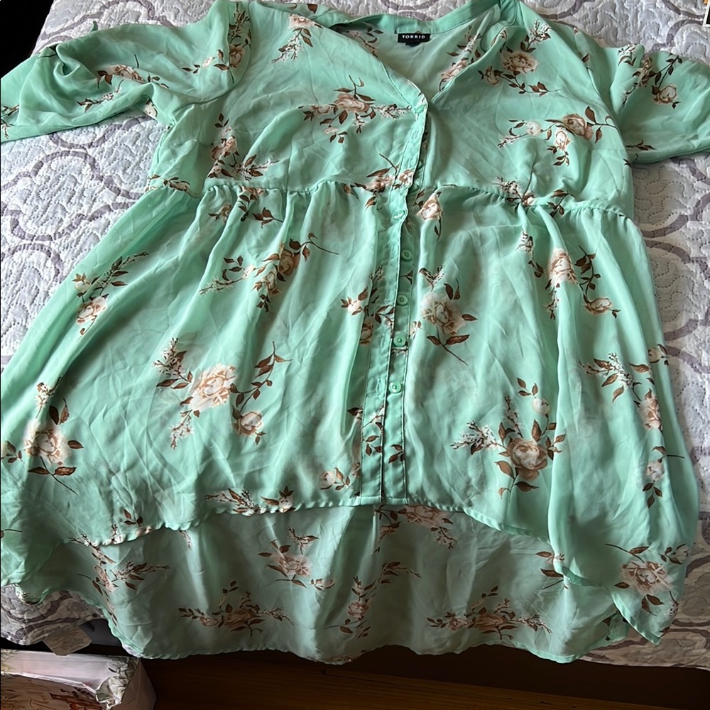 Torrid Light Green Floral Blouse